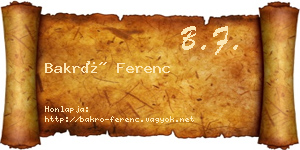 Bakró Ferenc névjegykártya